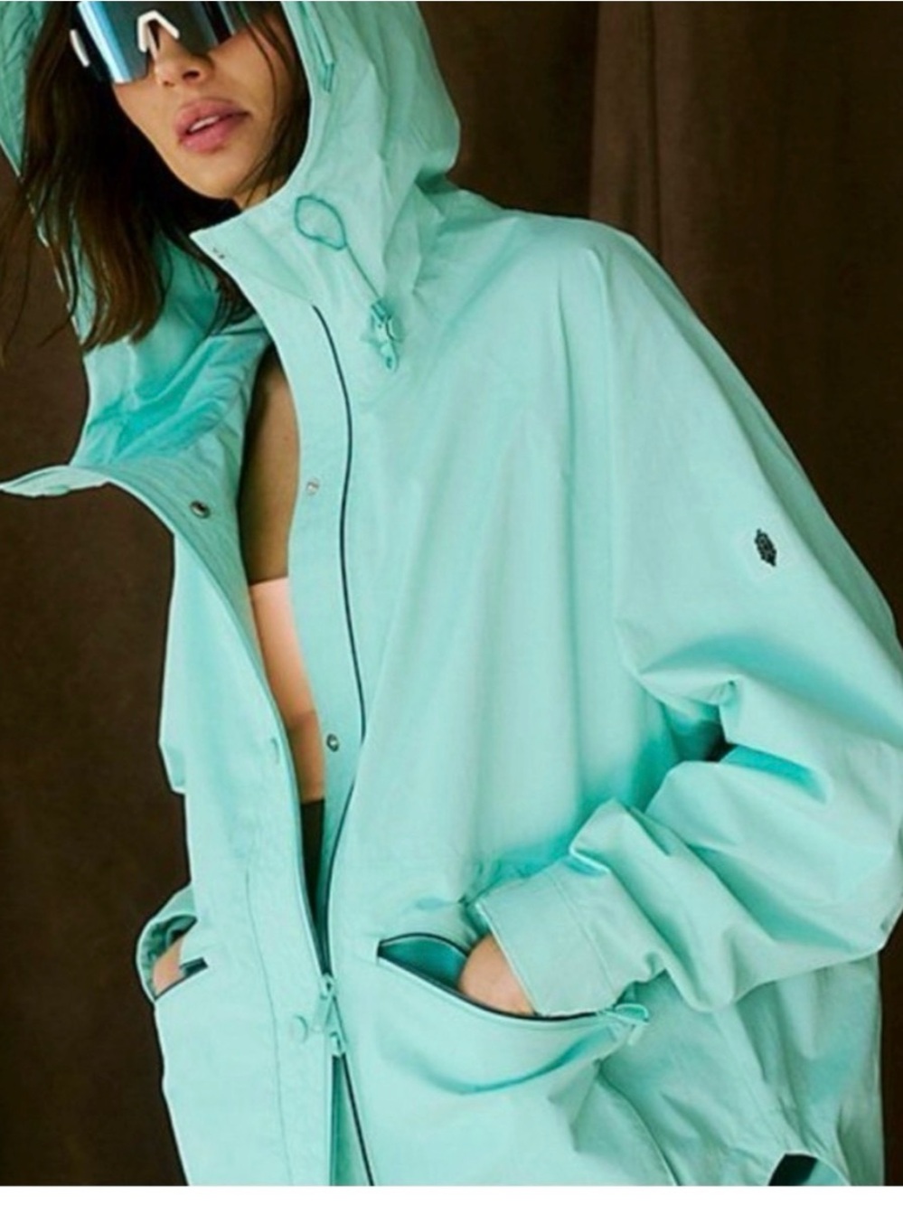 Free People Mint Green Utility Jacket with Hood